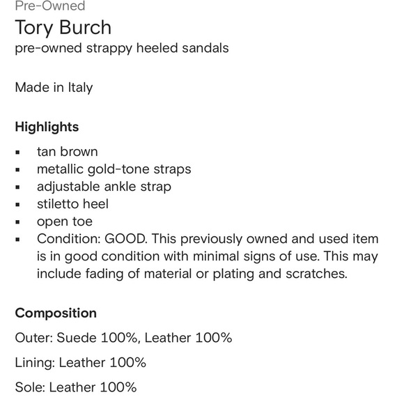 Tory Burch Size 8 Camel Tan and Gold Strappy Heels Metallic Leather Sandal Shoes - Picture 15 of 15